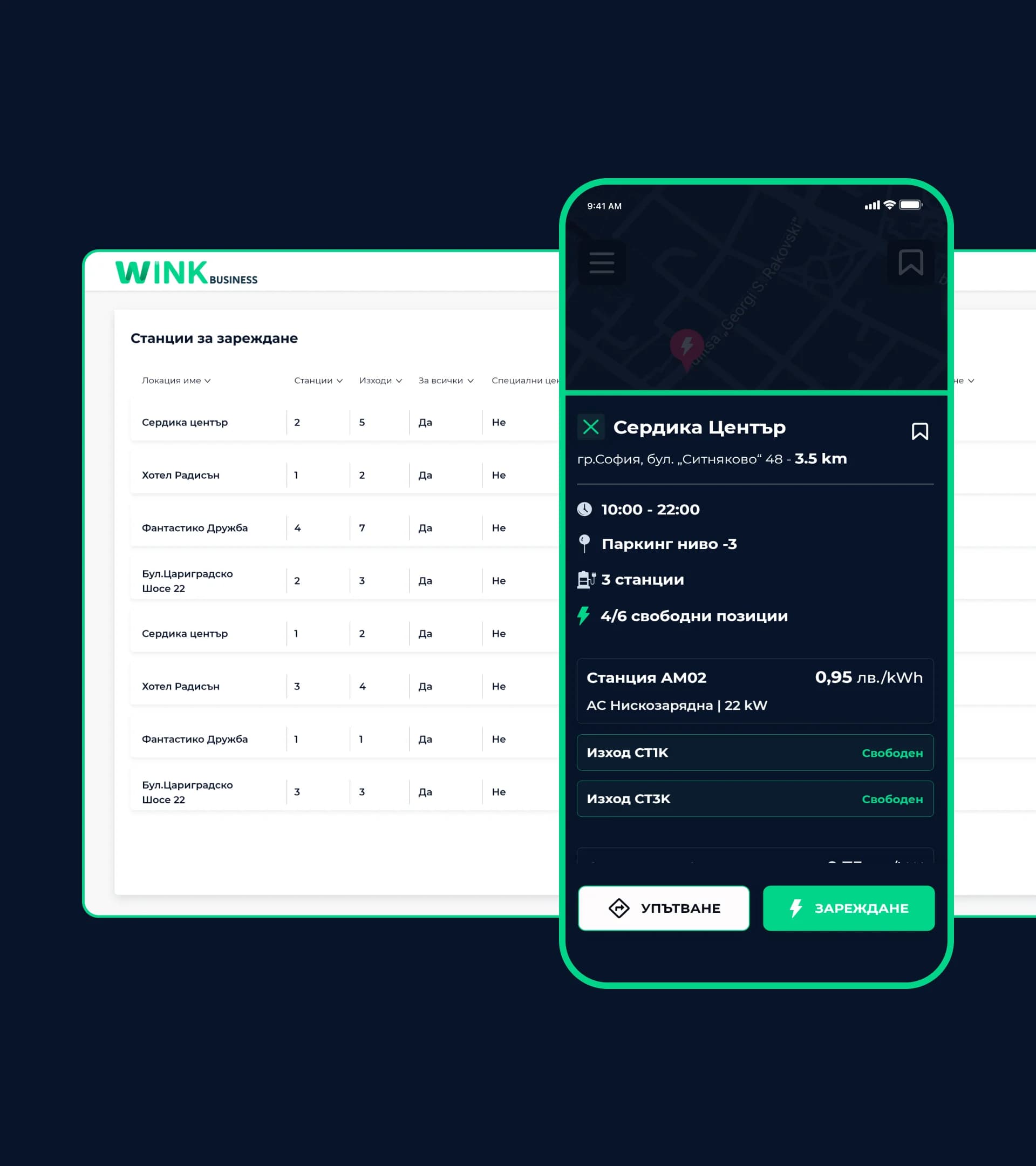 Dashboard-ът на WINK CHARGING™ и мобилното приложение